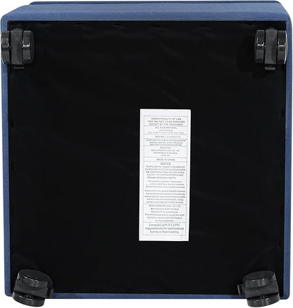 Adeco 17.5" Navy Blue Square Fabric Ottoman with Storage, Upholstered Cotton Linen Foot Rest, Flip Top Footstool, Small Cube Coffee Table Extra Seat for Living Room, Bedroom