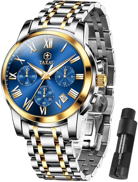 Watch Men Stainless Steel Luxury Diamond Chronograph with Date Business reloj de Hombre