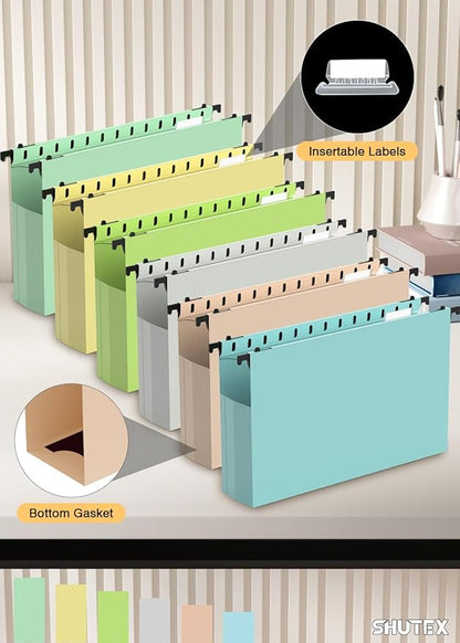 Extra Capacity Plastic Hanging File Folders,12 Pack Reinforced Expanding Hang Folder Legal Size,Accordian Pocket,Heavy Duty 2 Inch Expansion,Hanging Folder Organizer for Office Home, Pastel Colors