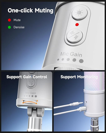 COMICA Ejoy UNI S USB Gaming Microphone for PC, RGB Cardioid Condenser Mic with Tripod Stand, 48kHz/24bit, Noise Cancellation, Streaming Mic for Recording, Podcast, Twitch, Discord, Computer, PS5, PS4