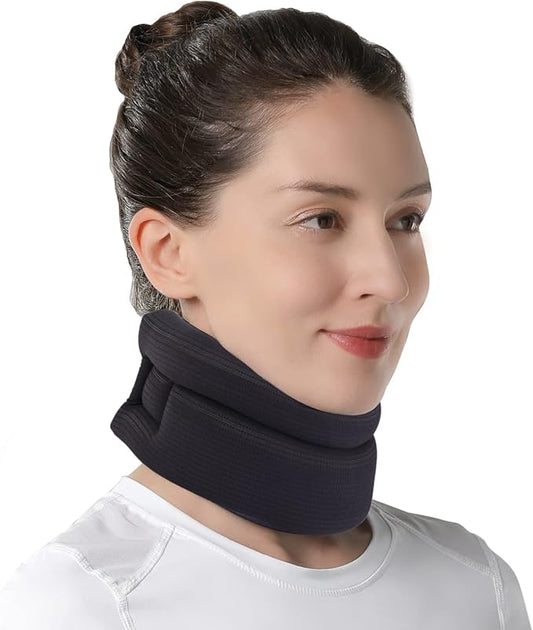 Neck Support Brace for Snoring Sleep Apnea, Soft Cervical Collar for Cervicorrect, Pain Relief, Posture Corrector, Sprainand(Black, 14-16.5 inch)