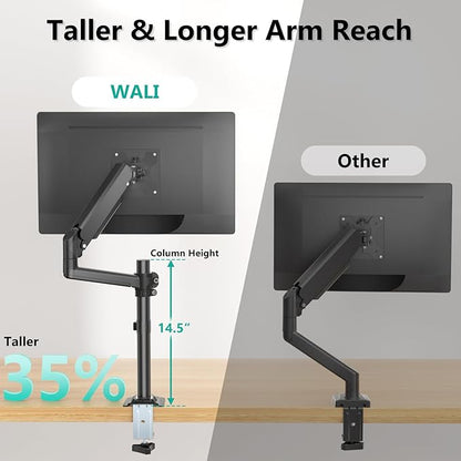 WALI Single Monitor Arm 13-32 Inch, Single Monitor Mount, Vesa Desk Mount up to 19.8lbs Gas Spring Arm with Clamp, VESA 75x75mm or 100x100mm Compatibility(GSDM001), Black