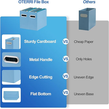 Oterri Cardboard File Organizer Box for Hanging File Folders Letter Size,File Box for Computer Desk,File Cabinet,Working Home,Office,Classroom (Blue,Letter Size - 2 Packs)
