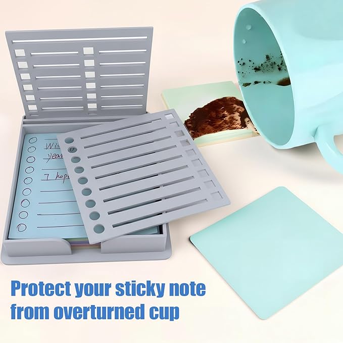 Sticky Note Stencil and Holder, 3x3 Inch Stick List Organizer, Post It Dispenser for Room and Office Desk Organizer, with Five Different Stencil (Grey)