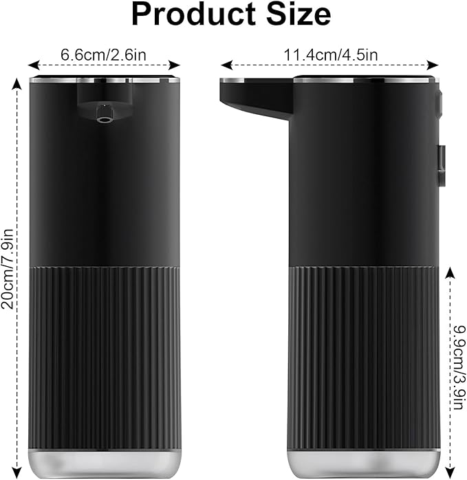 Automatic Liquid Soap Dispenser, 12.2oz/360ml Rechargeable Touchless Hand Soap Dispenser, 4 Level Adjustable with Display, Waterproof Wall Mounted Soap Dispenser for Bathroom Kitchen, Black
