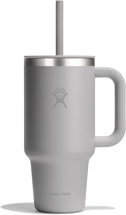Hydro Flask Travel Tumbler with Handle, Lid and Straw - Insulated Stainless Steel in 32 Oz Tonal Birch Gray