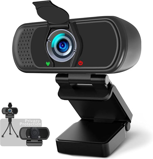 Webcam 1080p, Webcam for PC-with Microphone/Tripod/Privacy Cover, Plug and Play USB Computer Camera, Wide Angle, Streaming Web Camera for Desktop Computer/PC Web-Cam for Laptop Mac Zoom Conference