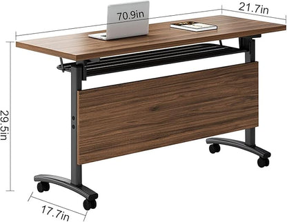 Conference Table,Modern Portable Folding Conference Room Table,Flip Top Rolling Mobile Training Table with Silent Locking Wheels for Seminar Meeting Table Business Tables (6 Pack, 70.9x21.7x29.5inch)
