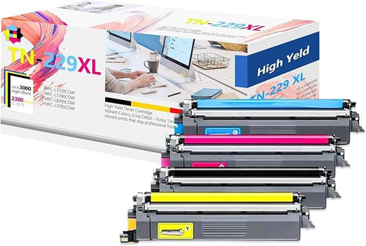 TN229 TN229XL for TN229 TN229XL Toner Cartridges Used to MFC-L3780CDW MFC-L3720CDW HL-L3280CDW HL-L3220CDW MFC-L3765CDW HL-L3295CDW HL-L3300CDW HL-L8245CDW MFC-L8395CDW Printer - 4PK BCMY