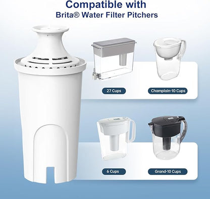 Replacement for Brita® Filter, Brita® Water Pitchers and Dispensers, Classic 35557, OB03, Mavea® 107007, Reduces Chlorine, 1 Year Supply (6 Pack)
