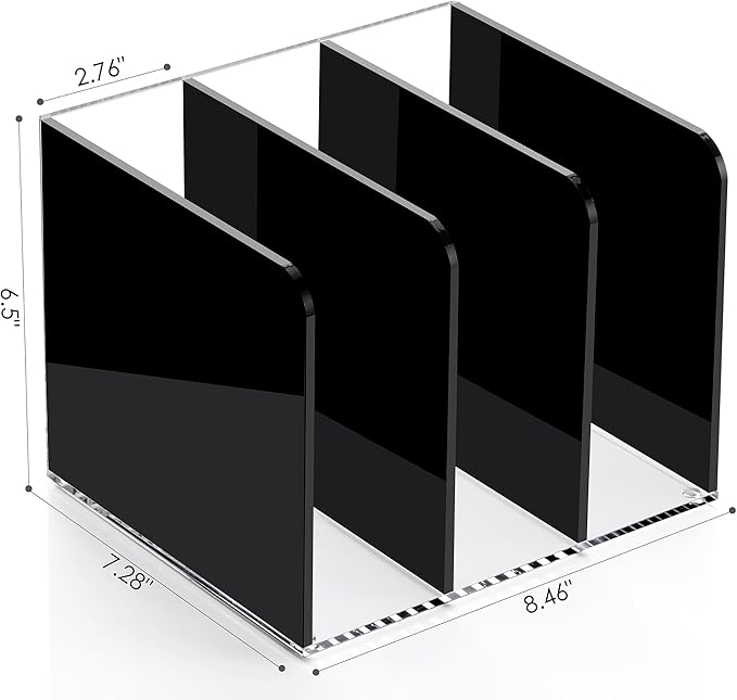 SANRUI Black Acrylic Magazine File Holder, 3 Vertical Compartments Desktap Organizer Folder Rack Workspace Document Sorters, Bookend File Office Accessories Organization Storage
