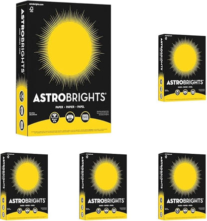 Neenah Astrobrights Bright Color Paper, 8 1/2in. x 11in., 24 Lb, FSC Certified, Solar Yellow, Ream Of 500 Sheets, 21538 | (Pack of 5)