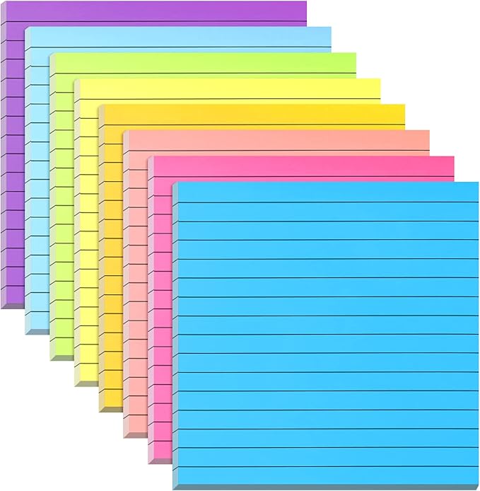 8 Pads Big Sticky Notes 11 x 11 Inch Lined Jumbo Large Sticky Notes for Wall,Giant Strong Power Memo Square Post for Office, 25 Sheets/Pad(Bright Color)