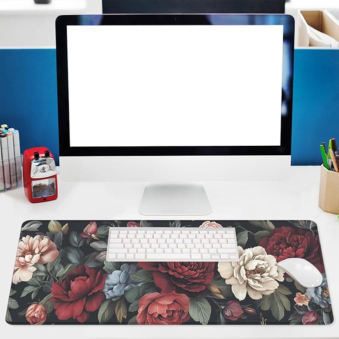 Vintage Roses Desk Mat Vintage Romantic Floral Botanical XL Mouse Pad Large Mousepad Extended Laptop Keyboard Mat Gaming Desk Pad Mouse Mat 31.5"x11.8"