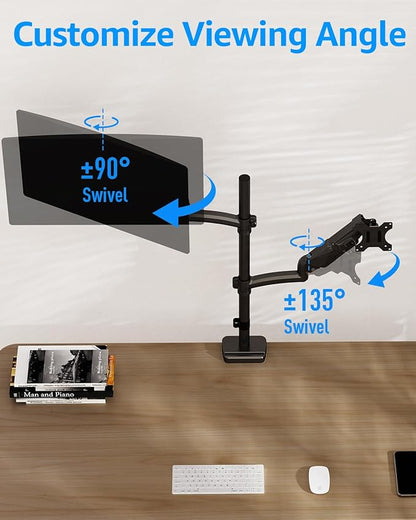 MOUNTUP Vertical Dual Monitor Mount Holds 4.4-17.6lbs, up to 32 Inch Stacked Monitor Mount with Gas Spring Arm with Clamp/Grommet Base Dual Monitor Stand for Desk, VESA 75x75/100x100 MU6012A