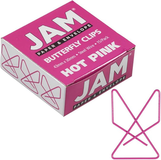 JAM PAPER Colorful Butterfly Clips - Pink Paper Clamps - 15/Pack