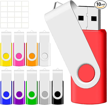 8GB USB Flash Drive 10 Pack, USB Drives 8 GB 10 PCS Memory Stick JBOS Swivel Thumb Drives Gig Stick USB2.0 Pen Drive for Fold Digital Date Storage, Zip Drive, Jump Drive, USB Stick, Mixed Color