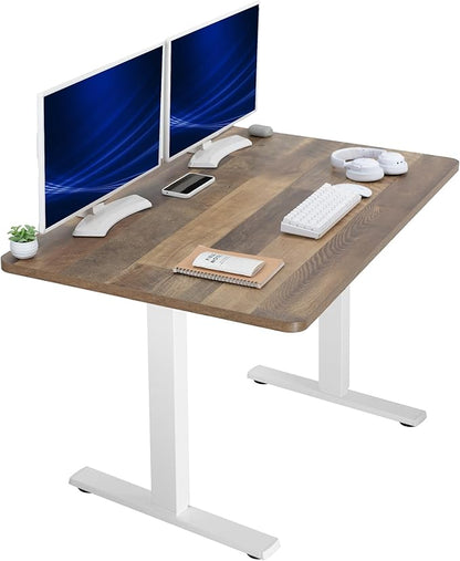 VIVO Electric 48 x 30 in Standing Desk, Memory Height Adjustment, 1B Series, One-Piece Reclaimed Wood Top, White Frame, DESK-KIT-1W5P