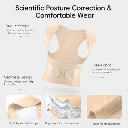 babaka Posture Corrector for Women, Invisible Lightweight Adjustable Back Brace for Upper and Lower Back Pain Relief, Hunchback, Hump, Scoliosis, Thoracic, Spine Corrector Under Clothes (Beige, Medium, Waist: 29''-35'')