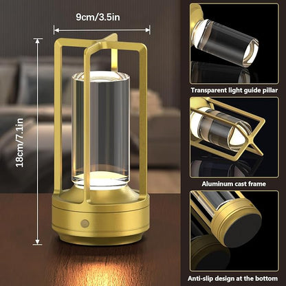 Cordless Portable Table Lamp Rechargeable for Indoor/Outdoor, 3000mAh Small Battery Powered Operated Lights, 3 Color Modes Dimmable Waterproof, LED Desk Lamp for Restaurant/Bedroom/Camping (Gold)