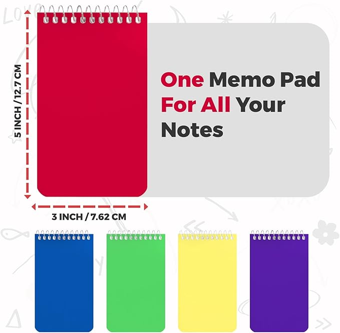 Small Notebooks, Spiral Notepads 3x5" - (Bulk Pack of 25) Pocket Notebook, Memo Pads For Home, Office, College, School - Lined College Ruled Paper - 5 Colored Notebooks, 75 Sheets Per Notebook