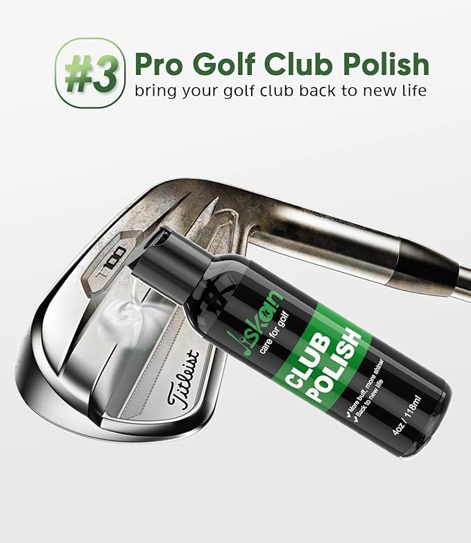 Pro Golf Cleaning Kit with Golf Club Cleaner Brush, Grip Cleaner, Club Polish, Towel, Club Groove Sharpener Tool Essentials Golf Accessories for Men Golf Gifts for Golfers