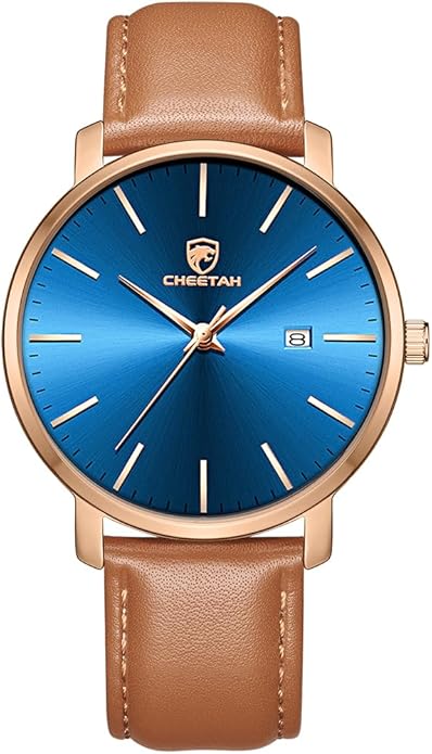 CHEETAH Minimalist Waterproof Quartz Watches for Men with Leather Strap, Auto Date