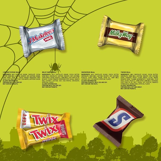 SNICKERS, TWIX, MILKY WAY & 3 MUSKETEERS Halloween Candy, Mini Chocolate Halloween Candy Mix Variety Pack for Trick or Treat, Party Favors and More, 150 Ct Bulk Bag