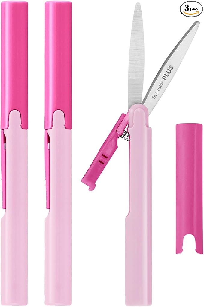 Plus Pen Style Compact Twiggy Scissors with Cover, 3-Pack Pink