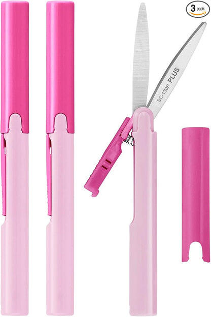 Plus Pen Style Compact Twiggy Scissors with Cover, 3-Pack Pink