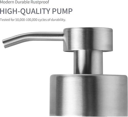 Enra Thick Glass Soap Dispenser with Stainless Steel Pump, 12oz Bathroom & Kitchen (Silver)