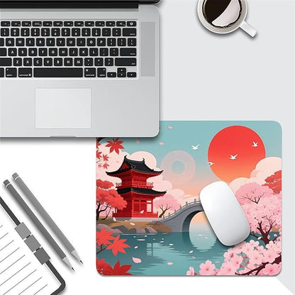 Square Mouse Pad Japanese Sunset Scenery, Personalized Premium-Textured Custom Mouse Mat Design, Washable Mousepad Cloth, Non-Slip Rubber Base Computer Mouse Pads for Wireless Mouse
