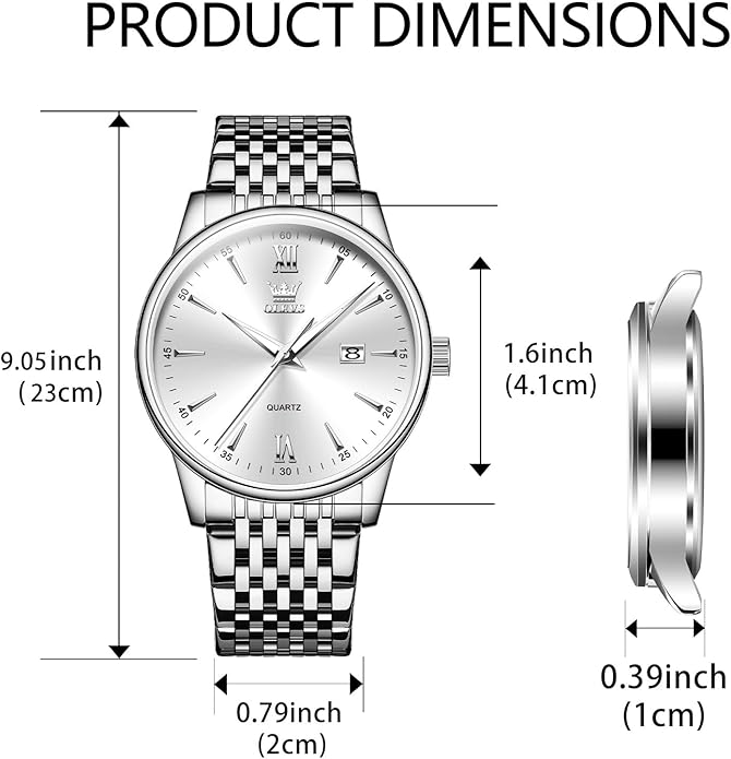 OLEVS Mens Watch Stainless Steel Analog Quartz Watches for Men Day Date Easy Read Diamond Waterproof Dress Luxury Classic Casual Big Face Blue/Black/Gold/Silver Roman Arabic Numerals Men's Wrist Watch