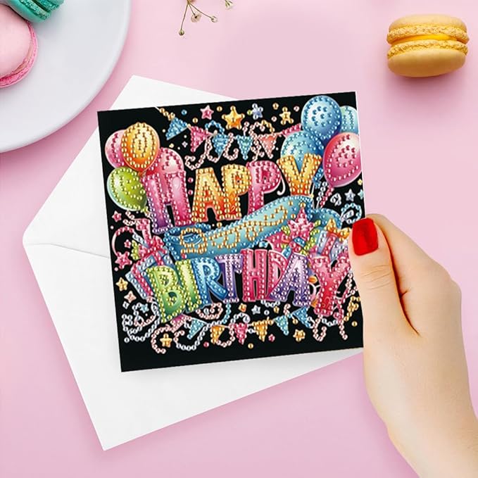 6PCS Diamond Art Painting Greeting Card Set, Birthday Cake Pattern Cards with Envelopes,DIY Card Making Kits Thank You Card Arts Crafts for Birthday