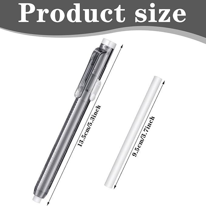 12 Pieces Retractable Mechanical Eraser Pen Bulks Retractable Mechanical Stick Eraser Refill for Teacher Gifts Painting Writing Office Daily Study (Clear Black)