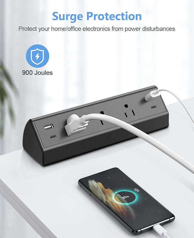 Jgstkcity Desk Clamp Power Strip,40W Total Fast Charging Station,2 PD 20W USB C Ports,Desk Edge Mount Surge Protector for Home, Office,3 Outlets,Fit 1.96" Tabletop Edge,ETL Listed