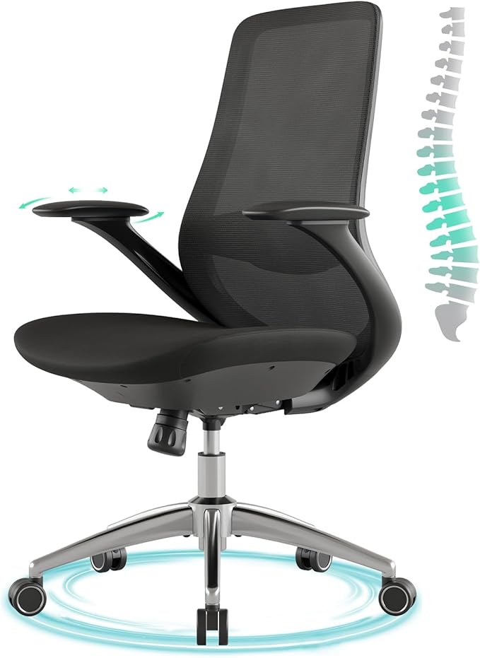 Ergonomic Office Chair, High-Back Mesh Executive Chair with Lumbar Support & 360° Adjustable Arms, Reclining Desk Chair with Tilt Lock for Home Office, Gaming, and Work, 300lb Capacity (Black)