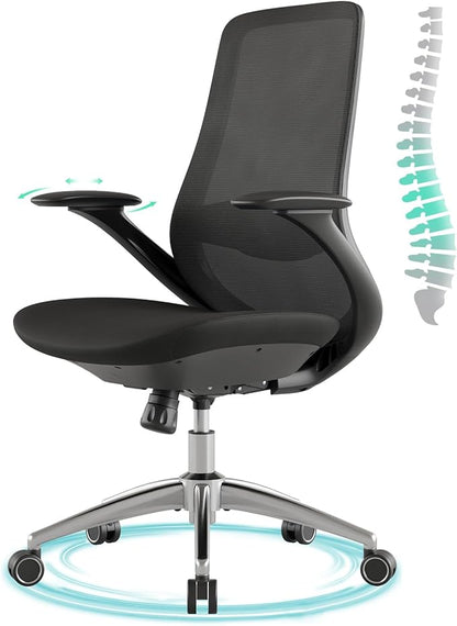 Ergonomic Office Chair, High-Back Mesh Executive Chair with Lumbar Support & 360° Adjustable Arms, Reclining Desk Chair with Tilt Lock for Home Office, Gaming, and Work, 300lb Capacity (Black)