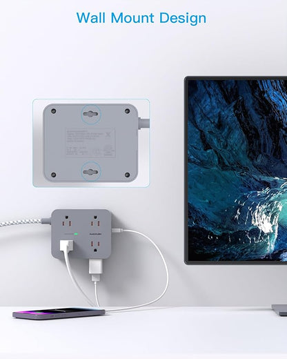 Surge Protector Power Strip 10 Ft Cord, HANYCONY Extension Cord with Multiple Oulets, 8 AC Outlets 4 USB (2 USB C) Ports, Flat Plug, Wall Mount Desk USB Charging Station for Home
