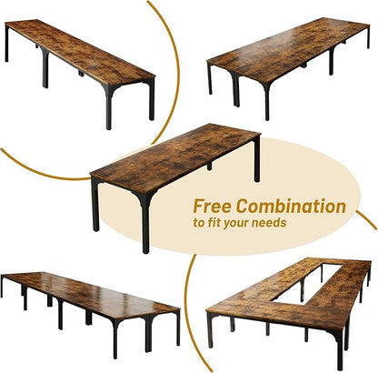 Conference Table, Super Sturdy Large Rectangle Meeting Seminar Table, Long Business Tables, Brown, 8Pcs