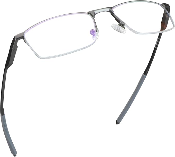 LifeArt Blue Light Blocking Glasses, Anti Eyestrain, Computer Reading Glasses, Gaming Glasses, TV Glasses for Women Men, Stylish Unisex Alloy Square Frame (Gray, +2.25 Magnification)