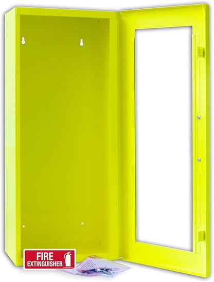 Fire Extinguisher Mount - Neon Cabinet with Door - 22 Gauge Steel, Powdercoat Finish, Metal Handle, Universal Wall Mountability - 5 -10 lb. Capacity - Made in USA - Extinguisher Not Included