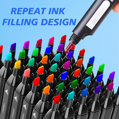 Alcohol Markers 262 Colors Drawing Pens Set Dual Tip Permanent Art Markers for Kids and Adult Gifts -262 Black shell Refillable