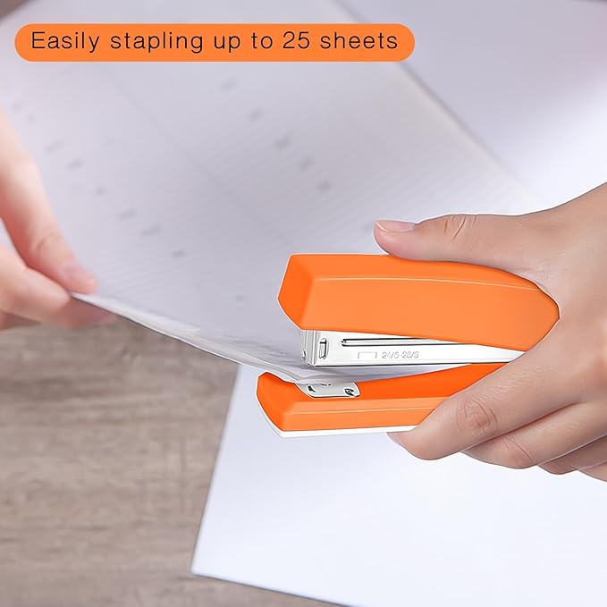 Stapler 25 Sheet Capacity with 1000 Staples and Staple Remover - Staplers for Desk, Non-Slip Office Stapler with Staples, Orange