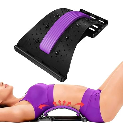 Lumbar Support Board & Back Stretcher - 4-Level Adjustable Cracker for Lower Back Pain Relief, Home Office Use (Purple)