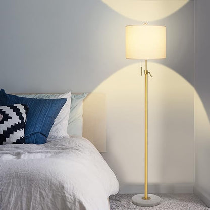 【Upgrade】 Gold Floor Lamps for Living Room, 55"-67" Height Adjustable Modern Standing Lamp with Marble Base, Pull Chain Switch, 3-Way Dimmable Tall Pole Lamp for Bedroom Office Reading, Bulb Included