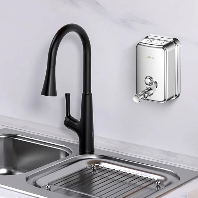 AIKE Polished Stainless Steel Wall Mount Pump Soap Dispenser Polished 34 fl.oz. AK1001