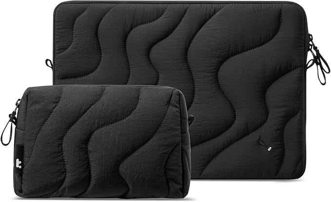 tomtoc 360 Protective Puffy Laptop Sleeve Set for 16-inch MacBook Pro M4/M3/M2/M1 Pro/Max A3403 A3186 A2991 A2780 A2485 A2141 2024-2019, Quilted Soft Puffer Bag with Tech Pouch for Dell XPS 16 Laptop