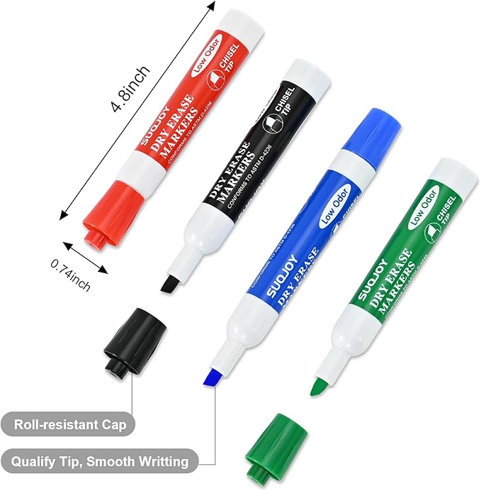 Dry Erase Markers, Chisel Tip Whiteboard Markers, Low Odor Thick Dry Marker, 12 Pack 12 Assorted Color Markers for Classroom, Office & Home Use