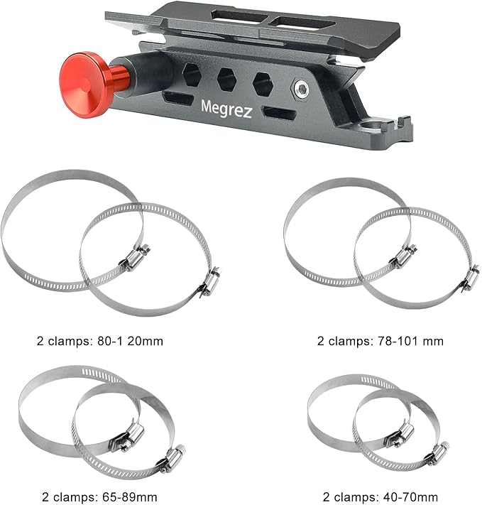 MEGREZ Adjustable Fire Extinguisher Mount Holder, Aluminum Quick Release Fire Extinguisher Holder with 8 Clamps, Compatible with Jeep Wrangler UTV Polaris RZR, Grey